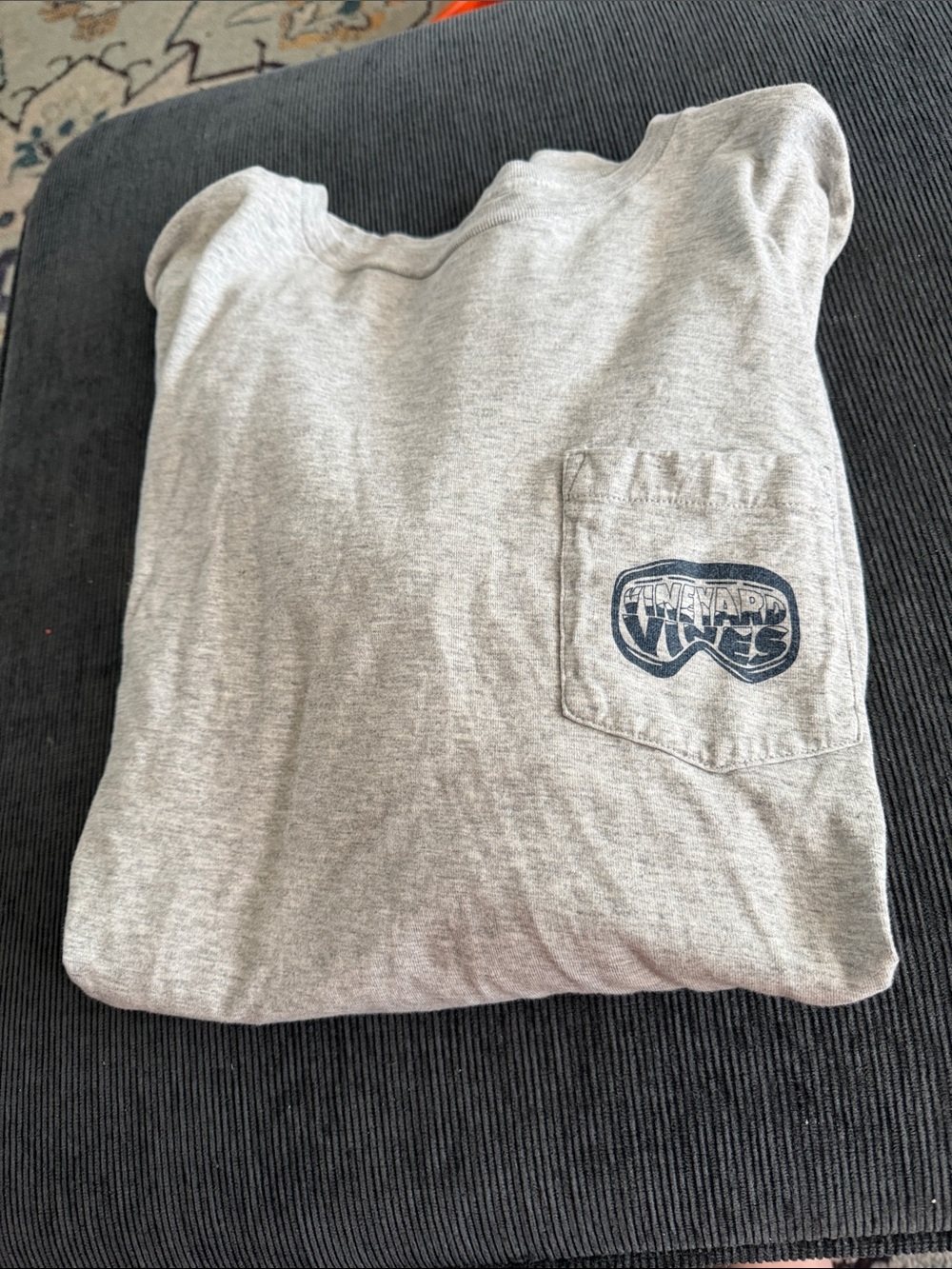 Vineyard Vines Light Gray Pocket Tee with Navy Logo